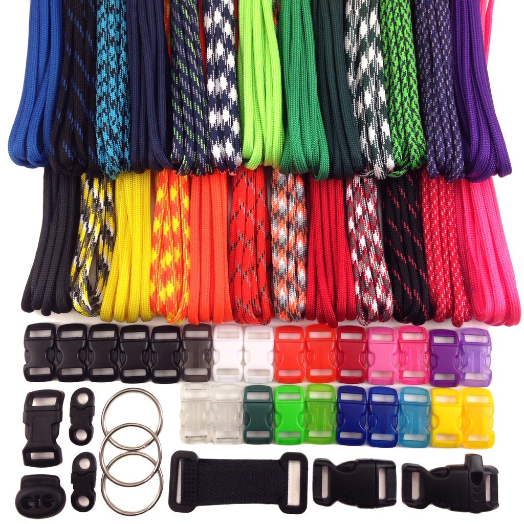 550 Paracord Kit Type III 7 Strand 250 feet 25 Colors + 25 buckles + extras eBay